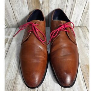 Ted Baker Sumpsa Tan Leather Derby Dress Shoes Red Laces Mens US 8 UK 7 EU 41